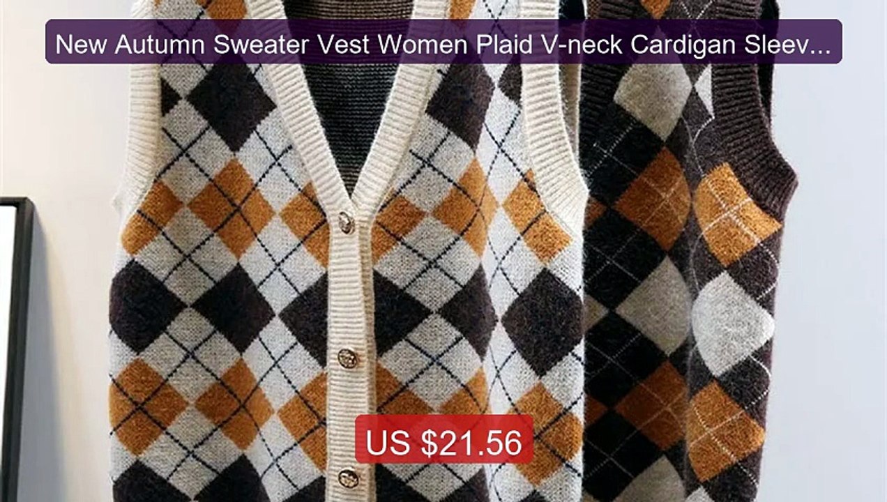 New Autumn Sweater Vest Women Plaid V-neck Cardigan Sleeveless... -- Best Buy 2026 | Great Quality!