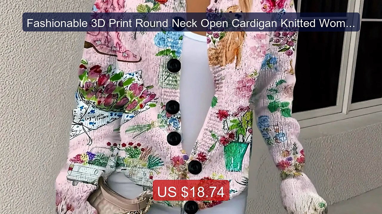 Fashionable 3D Print Round Neck Open Cardigan Knitted Women's Oute... -- Best Deal 2026 | Shop Now!