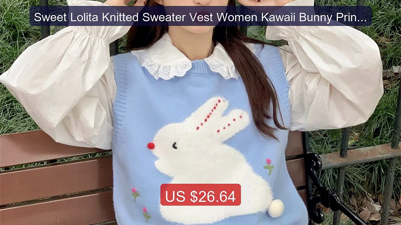 Sweet Lolita Knitted Sweater Vest Women Kawaii Bunny Print Flo... -- Best Buy 2026 | Great Quality!