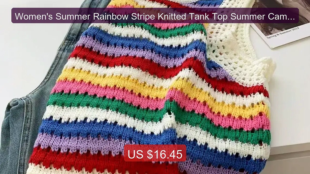 Women's Summer Rainbow Stripe Knitted Tank Top Summer Camisole New ... -- Top Rated 2026 | Buy Now!