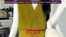 Winter Button Knitted Top for Women Brown V-neck Ladies Sweate... -- Hot Deal 2026 | Limited Offer!