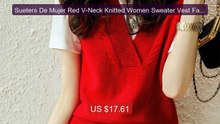 Sueters De Mujer Red V-Neck Knitted Women Sweater Vest Fashion Sle... -- Best Deal 2026 | Shop Now!