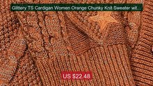 Glittery TS Cardigan Women Orange Chunky Knit Sweater with Star Em... -- Best Deal 2026 | Shop Now!