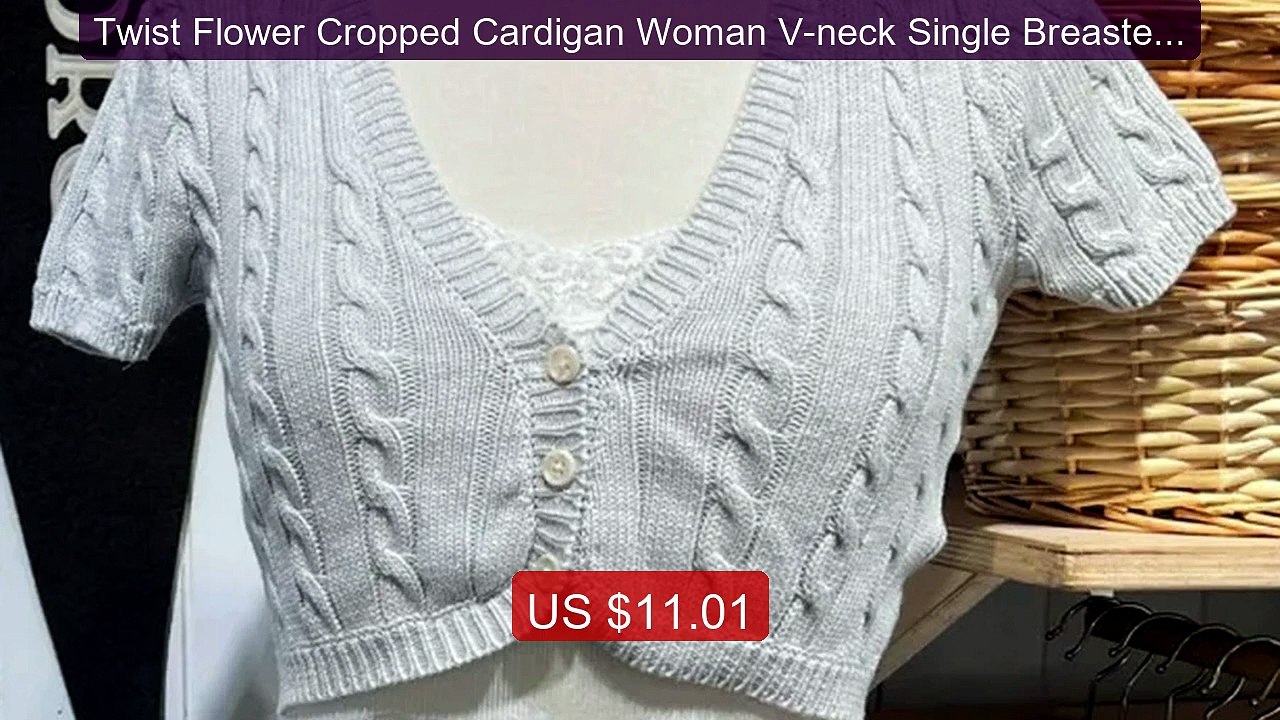 Twist Flower Cropped Cardigan Woman V-neck Single Breasted Short S... -- Best Deal 2026 | Shop Now!