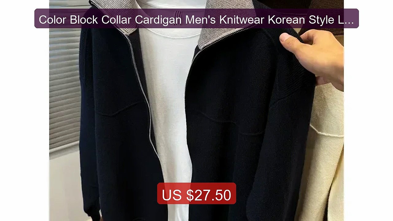Color Block Collar Cardigan Men's Knitwear Korean Style Loose ... -- Hot Deal 2026 | Limited Offer!