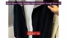 Color Block Collar Cardigan Men's Knitwear Korean Style Loose ... -- Hot Deal 2026 | Limited Offer!
