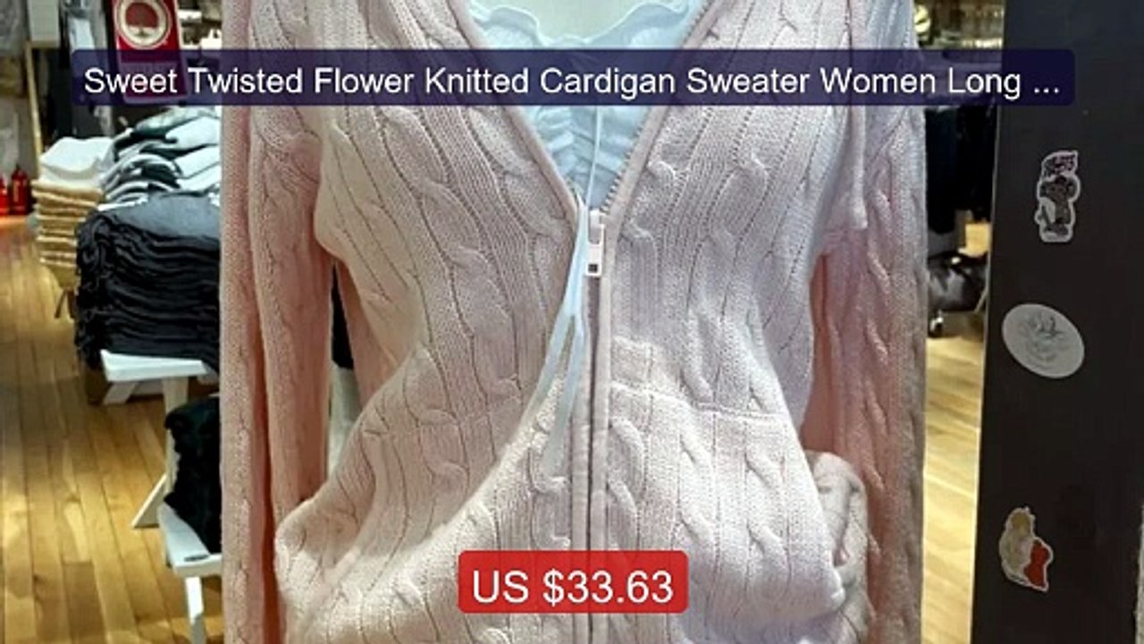 Sweet Twisted Flower Knitted Cardigan Sweater Women Long Sleev... -- Hot Deal 2026 | Limited Offer!