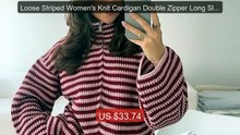 Loose Striped Women's Knit Cardigan Double Zipper Long Sleeve... -- Amazing Value 2026 | Must Have!