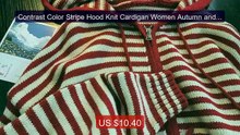 Contrast Color Stripe Hood Knit Cardigan Women Autumn and W... -- Top Pick 2026 | Unbeatable Price!