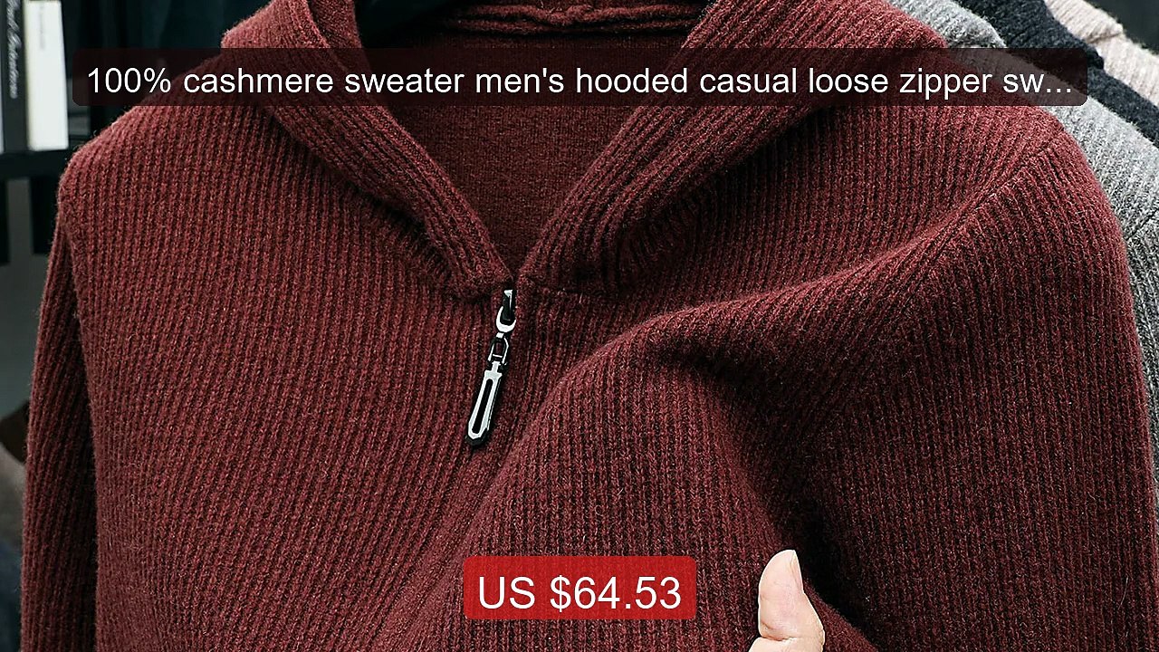 100% cashmere sweater men's hooded casual loose zipper sweater... -- Best Buy 2026 | Great Quality!