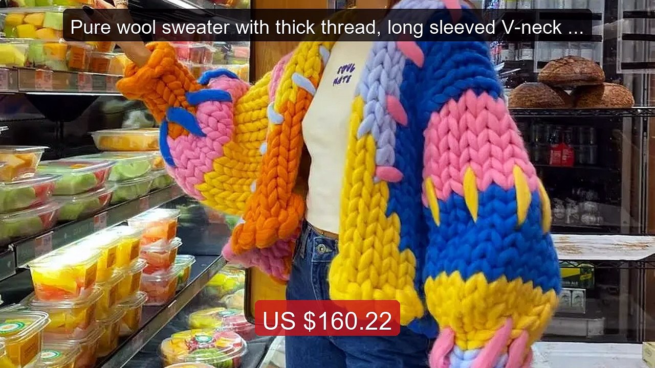 Pure wool sweater with thick thread, long sleeved V-neck ca... -- Top Pick 2026 | Unbeatable Price!