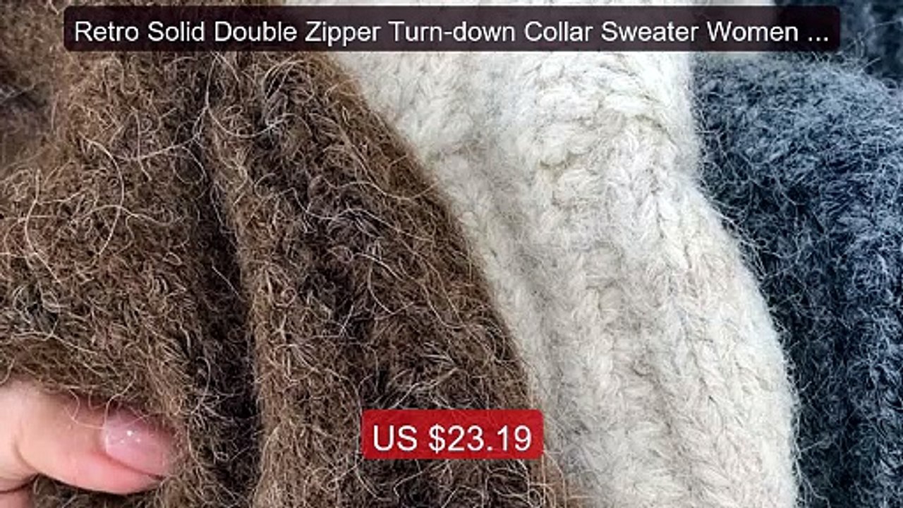 Retro Solid Double Zipper Turn-down Collar Sweater Women Autumn Win... -- Top Rated 2026 | Buy Now!