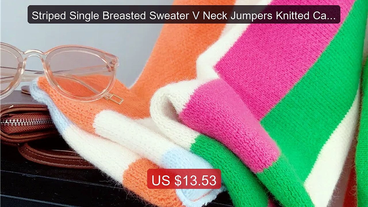 Striped Single Breasted Sweater V Neck Jumpers Knitted Cardig... -- Amazing Value 2026 | Must Have!