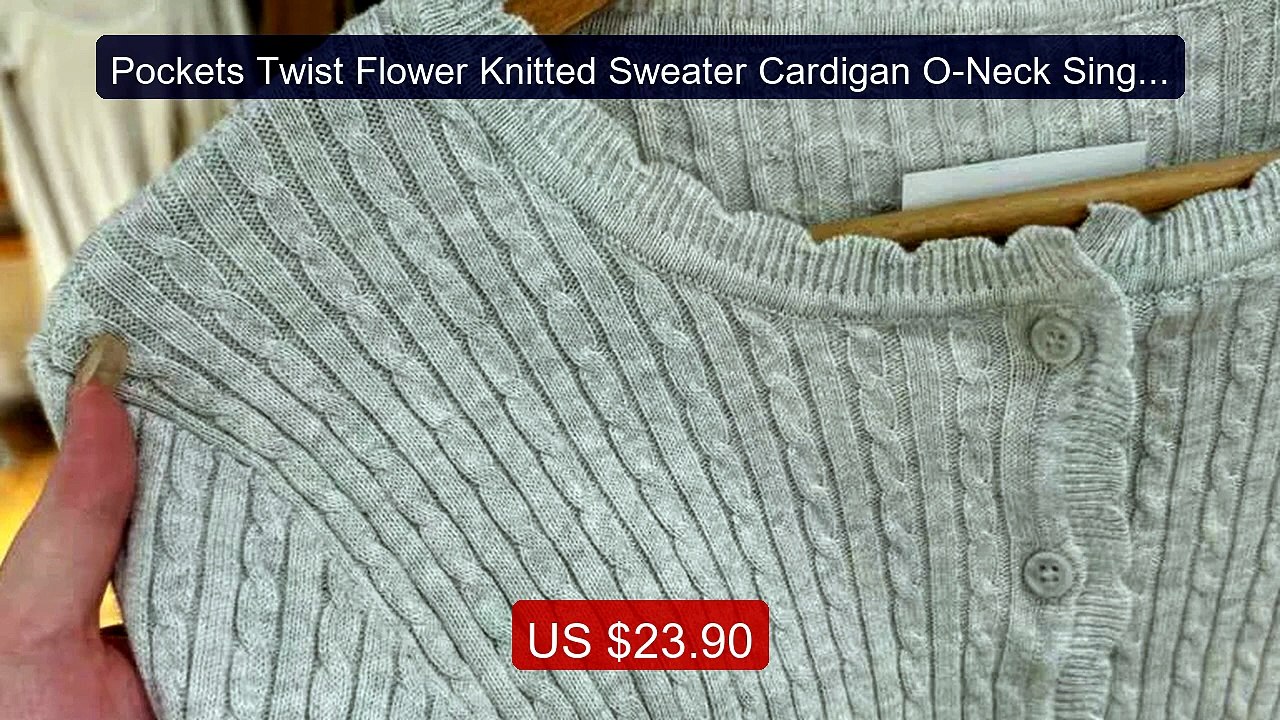 Pockets Twist Flower Knitted Sweater Cardigan O-Neck Single Breast... -- Best Deal 2026 | Shop Now!