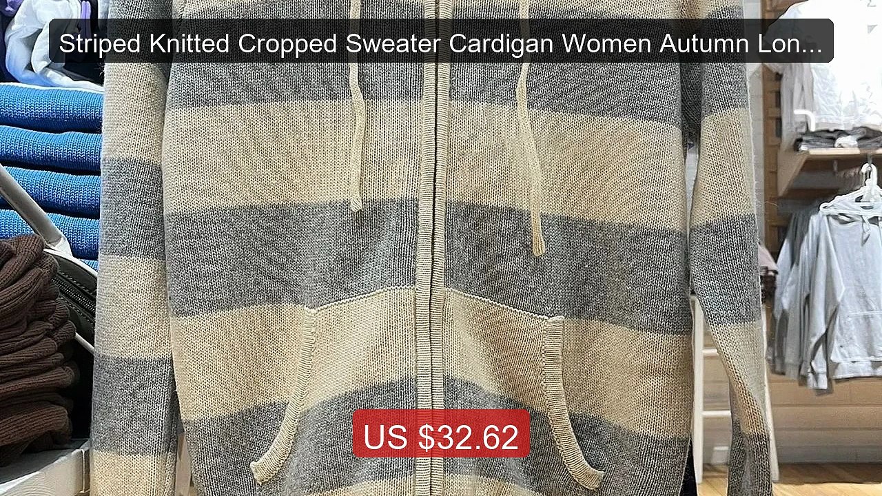 Striped Knitted Cropped Sweater Cardigan Women Autumn Long ... -- Top Pick 2026 | Unbeatable Price!