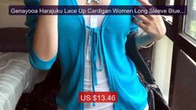 Genayooa Harajuku Lace Up Cardigan Women Long Sleeve Blue Knit... -- Best Buy 2026 | Great Quality!