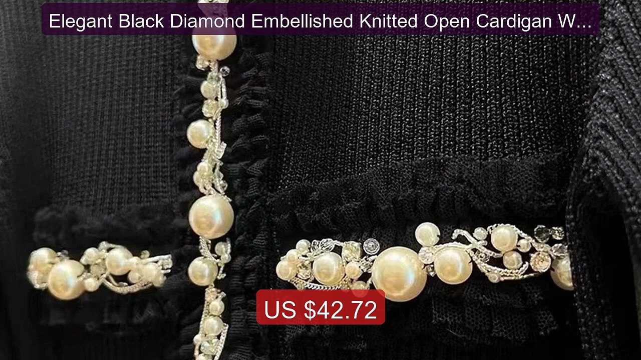 Elegant Black Diamond Embellished Knitted Open Cardigan Women's Au... -- Best Deal 2026 | Shop Now!