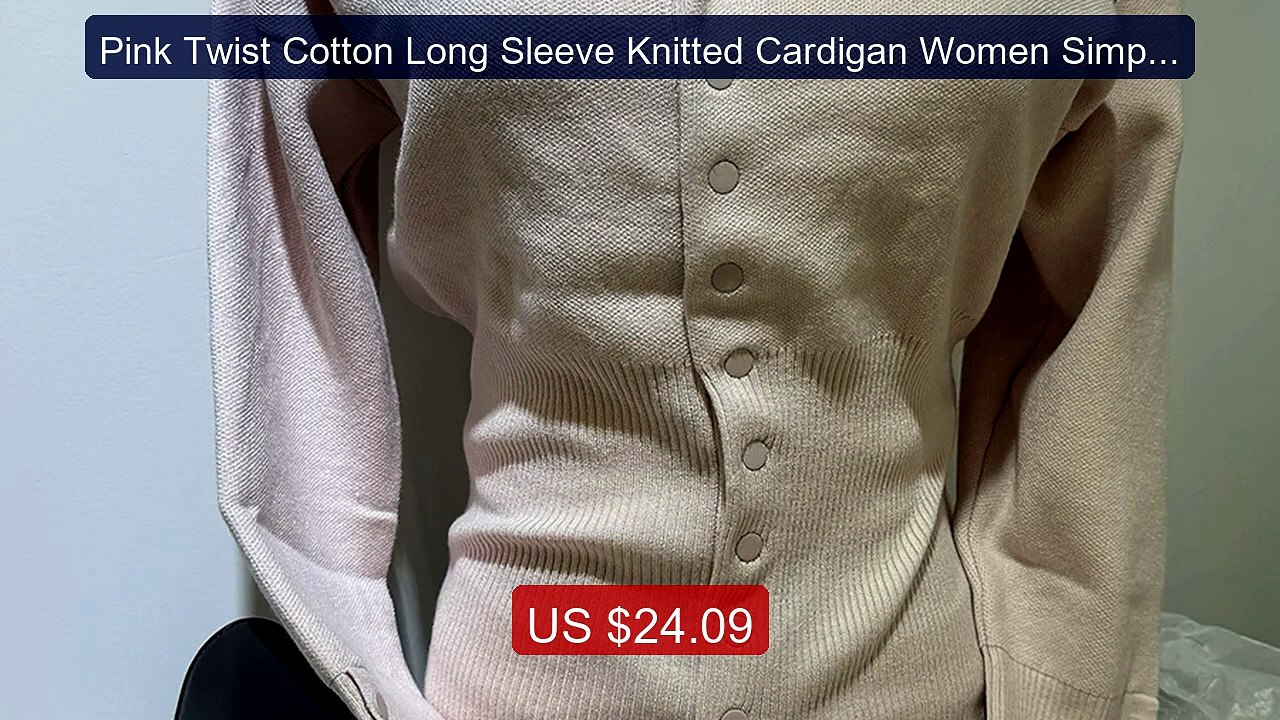 Pink Twist Cotton Long Sleeve Knitted Cardigan Women Simple Bu... -- Hot Deal 2026 | Limited Offer!