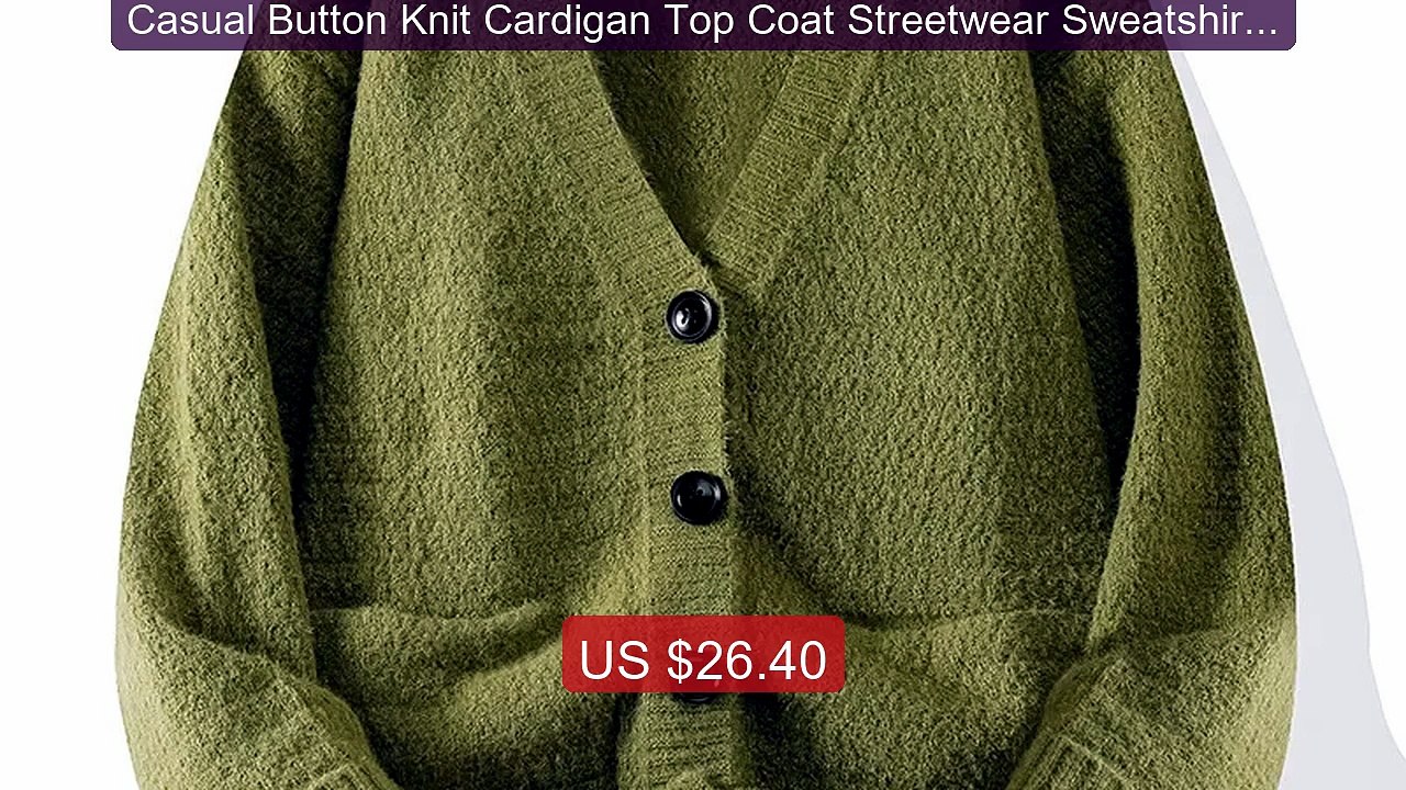 Casual Button Knit Cardigan Top Coat Streetwear Sweatshirt V Neck P... -- Top Rated 2026 | Buy Now!