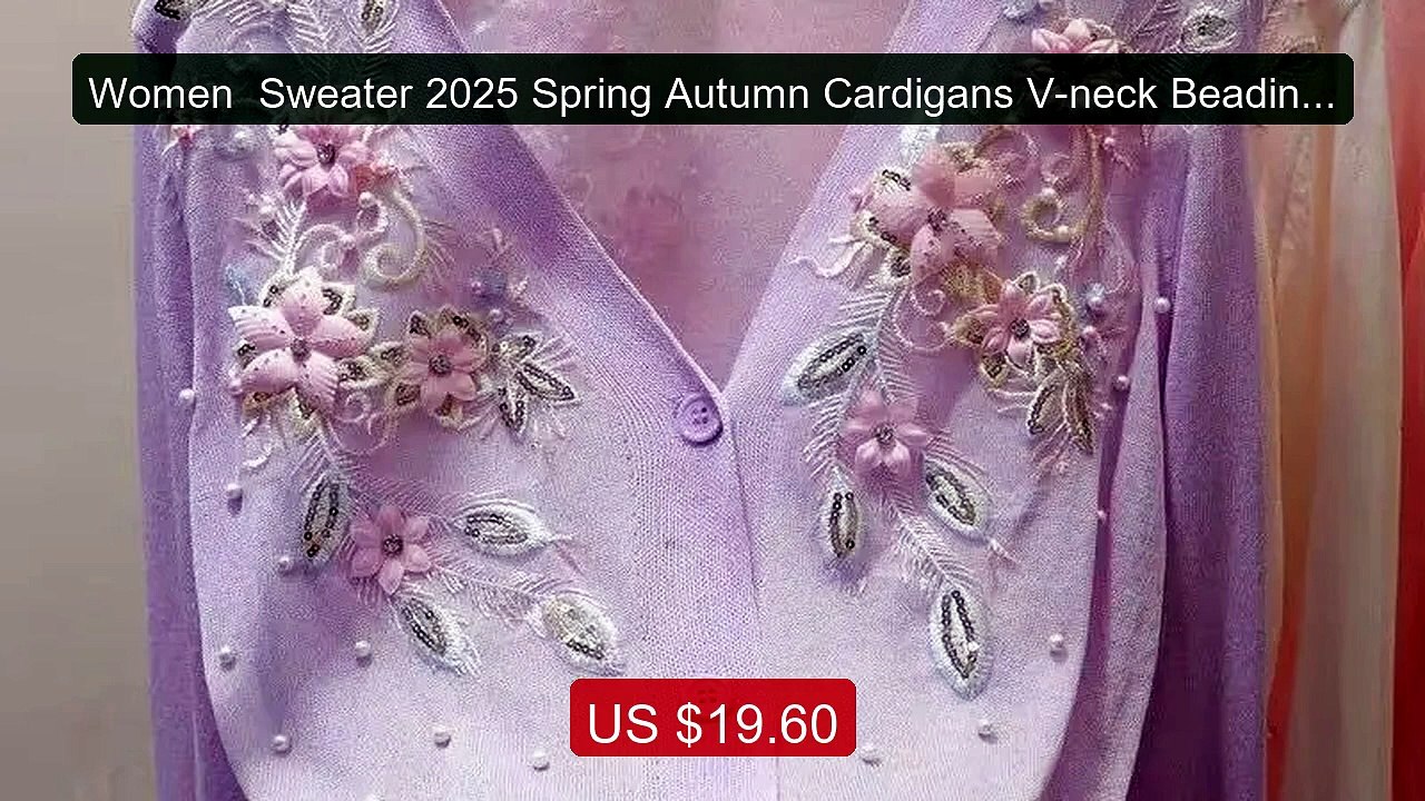 Women  Sweater 2025 Spring Autumn Cardigans V-neck Beading ... -- Top Pick 2026 | Unbeatable Price!