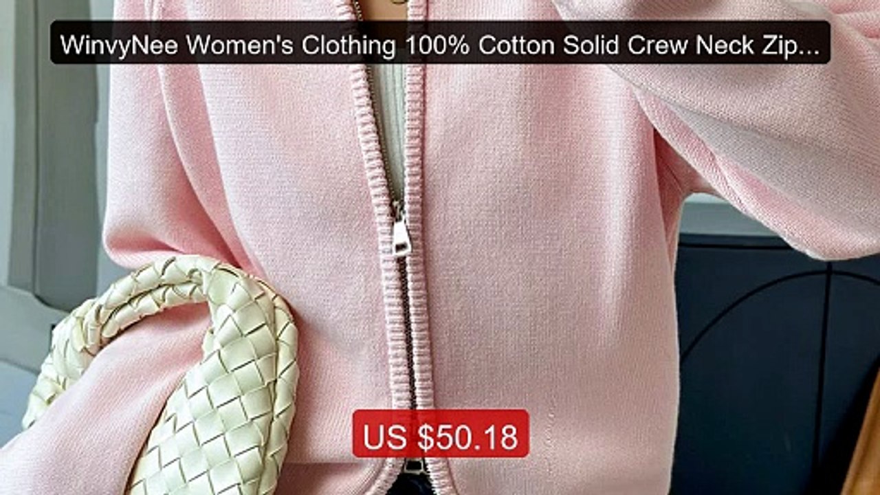 WinvyNee Women's Clothing 100% Cotton Solid Crew Neck Zip Loose Sof... -- Top Rated 2026 | Buy Now!
