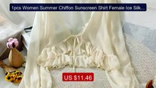 1pcs Women Summer Chiffon Sunscreen Shirt Female Ice Silk Thin Ruch... -- Top Rated 2026 | Buy Now!