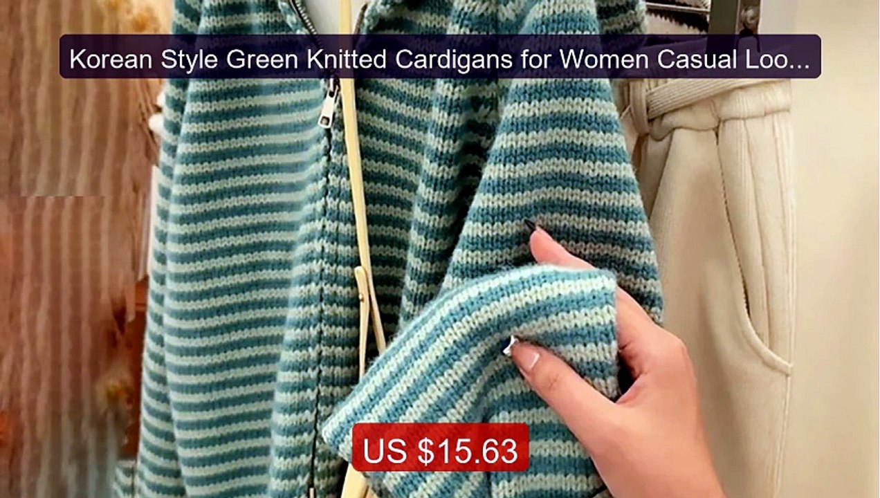 Korean Style Green Knitted Cardigans for Women Casual Loose Kn... -- Best Buy 2026 | Great Quality!