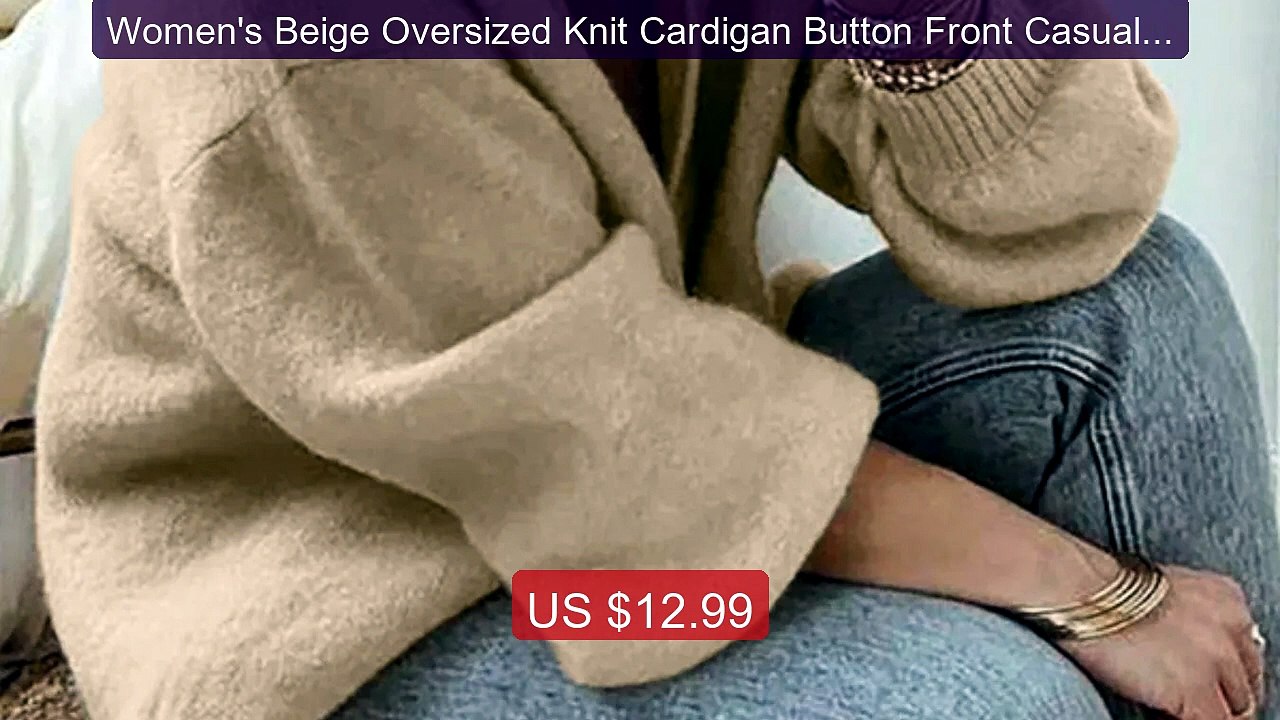 Women's Beige Oversized Knit Cardigan Button Front Casual Long... -- Best Buy 2026 | Great Quality!