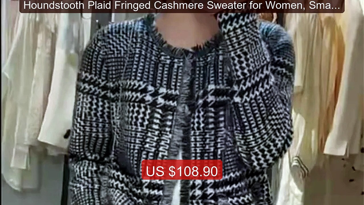 Houndstooth Plaid Fringed Cashmere Sweater for Women, Small Knitted... -- Top Rated 2026 | Buy Now!