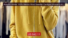 Autumn Winter 100% Merino Wool Sweater Cardigan Women's Hooded Zip... -- Best Deal 2026 | Shop Now!