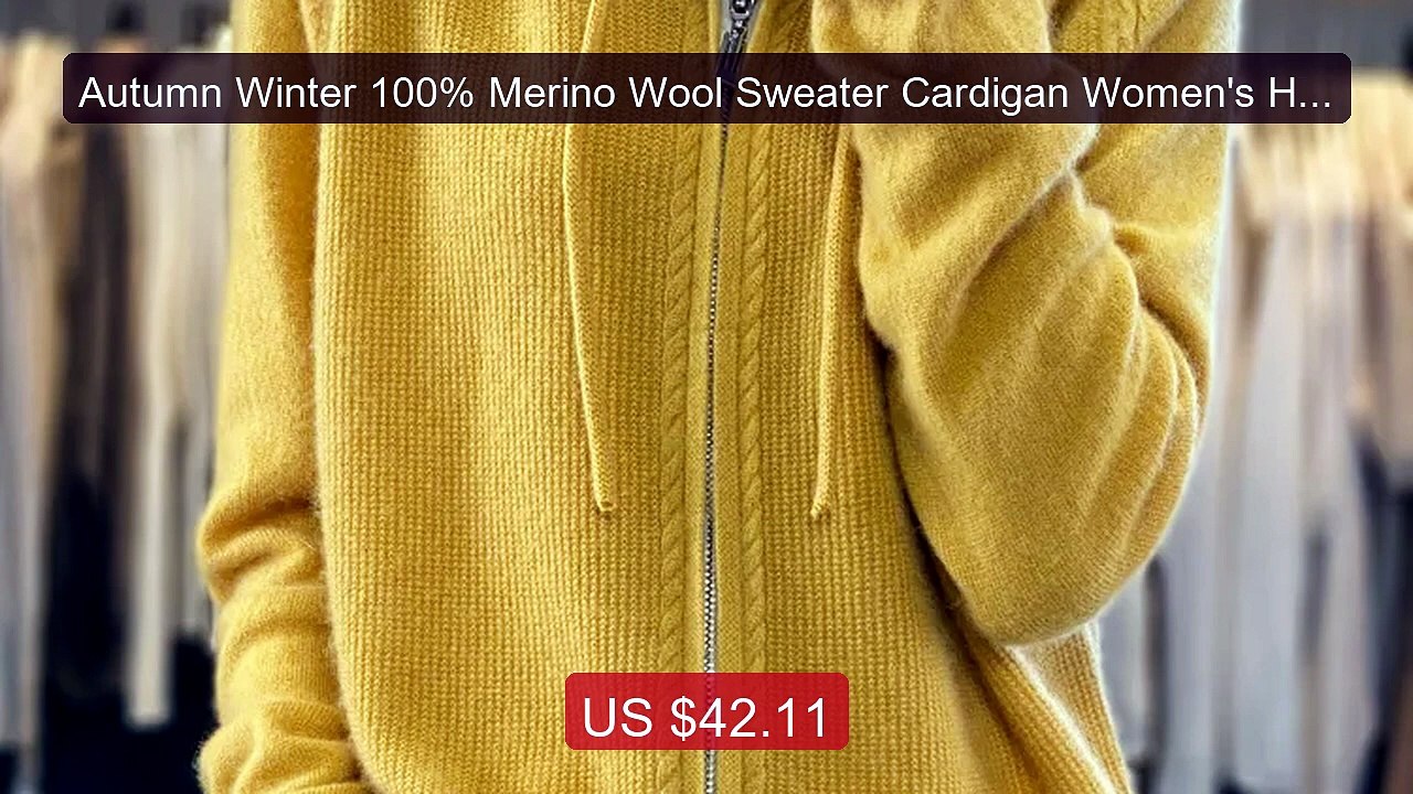 Autumn Winter 100% Merino Wool Sweater Cardigan Women's Hooded Zip... -- Best Deal 2026 | Shop Now!