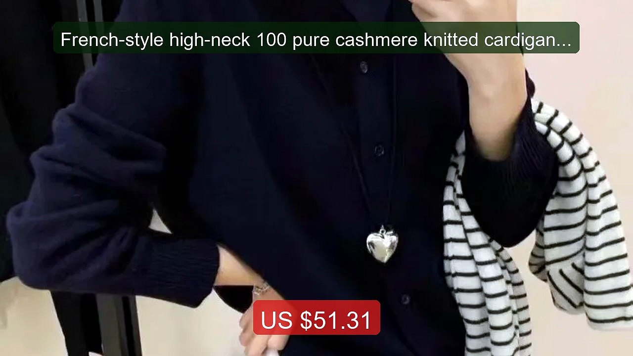 French-style high-neck 100 pure cashmere knitted cardigan f... -- Top Pick 2026 | Unbeatable Price!