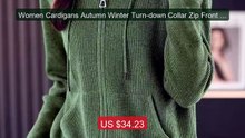 Women Cardigans Autumn Winter Turn-down Collar Zip Front Card... -- Amazing Value 2026 | Must Have!