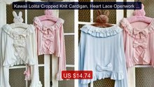 Kawaii Lolita Cropped Knit Cardigan, Heart Lace Openwork Spri... -- Amazing Value 2026 | Must Have!