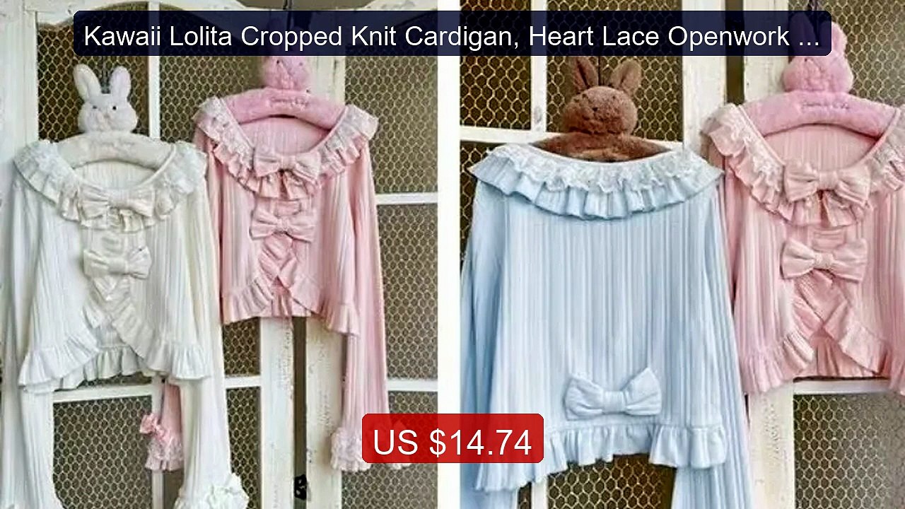 Kawaii Lolita Cropped Knit Cardigan, Heart Lace Openwork Spri... -- Amazing Value 2026 | Must Have!
