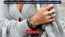 Grey Cardigan Sweater Women Cozy Soft Knit Button Up V-Neck Ju... -- Best Buy 2026 | Great Quality!