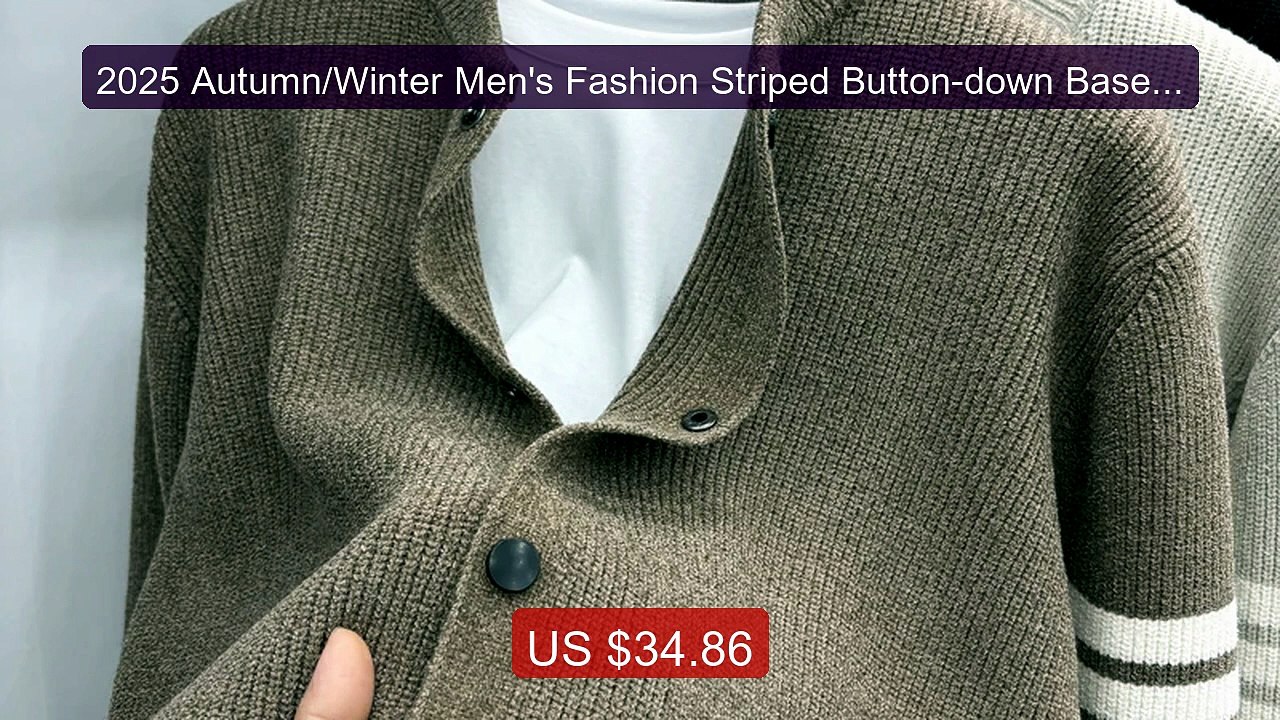 2025 Autumn/Winter Men's Fashion Striped Button-down Baseball ... -- Best Buy 2026 | Great Quality!