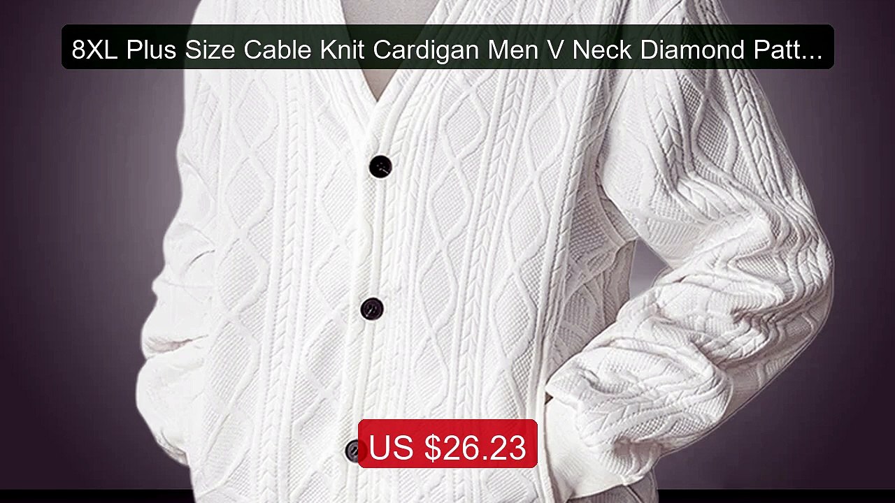 8XL Plus Size Cable Knit Cardigan Men V Neck Diamond Pattern ... -- Amazing Value 2026 | Must Have!