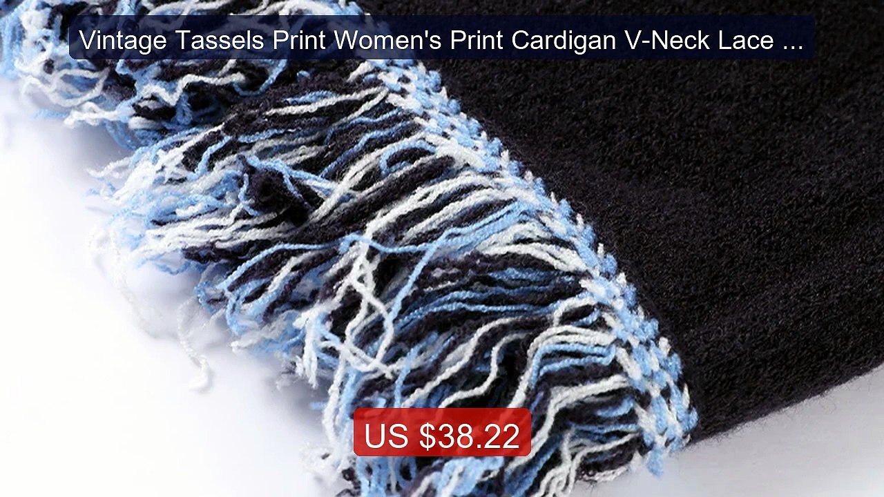 Vintage Tassels Print Women's Print Cardigan V-Neck Lace Up Fu... -- Best Buy 2026 | Great Quality!