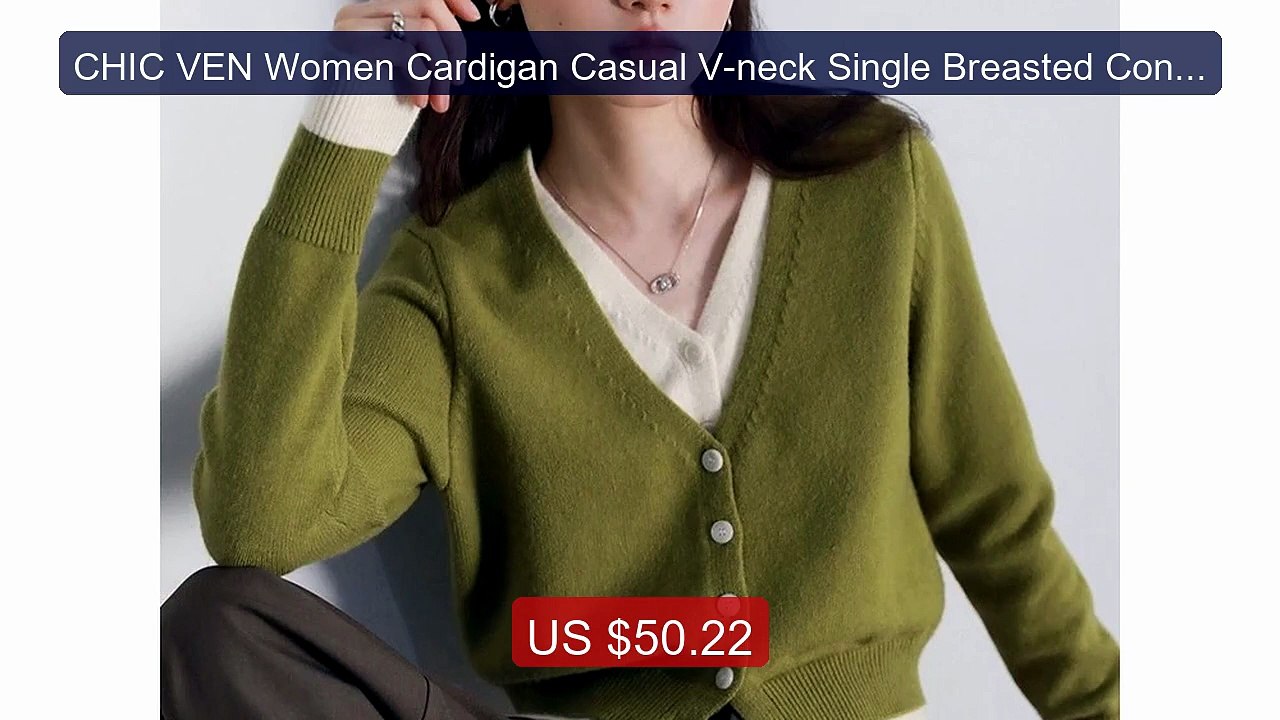 CHIC VEN Women Cardigan Casual V-neck Single Breasted Contras... -- Amazing Value 2026 | Must Have!