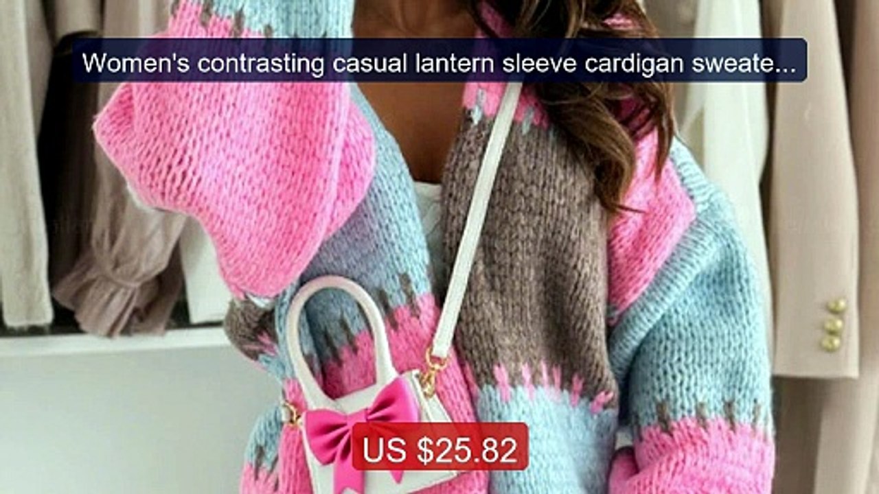 Women's contrasting casual lantern sleeve cardigan sweater  l... -- Amazing Value 2026 | Must Have!