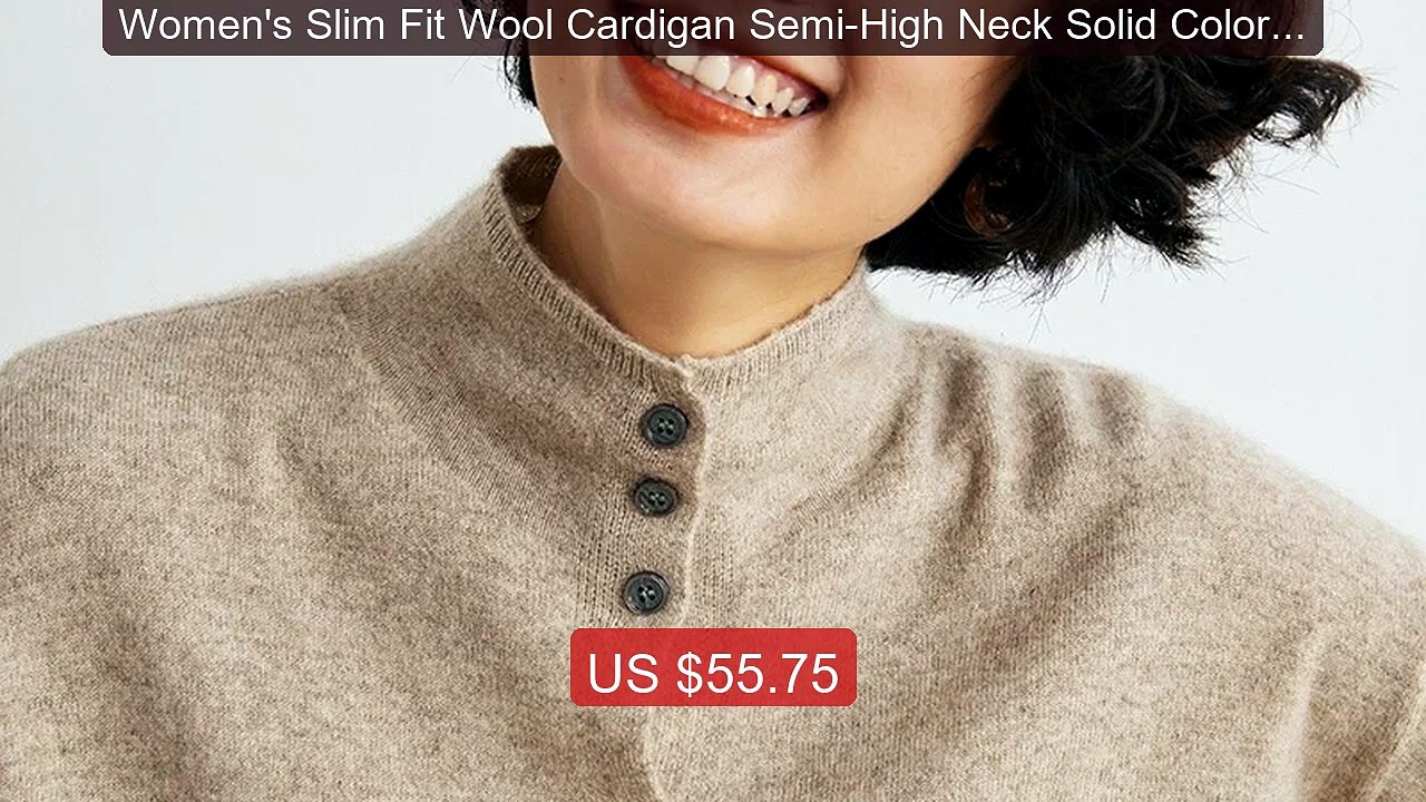 Women's Slim Fit Wool Cardigan Semi-High Neck Solid Color Long Slee... -- Top Rated 2026 | Buy Now!