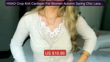 HXAO Crop Knit Cardigan For Women Autumn Spring Chic Lace Lon... -- Amazing Value 2026 | Must Have!
