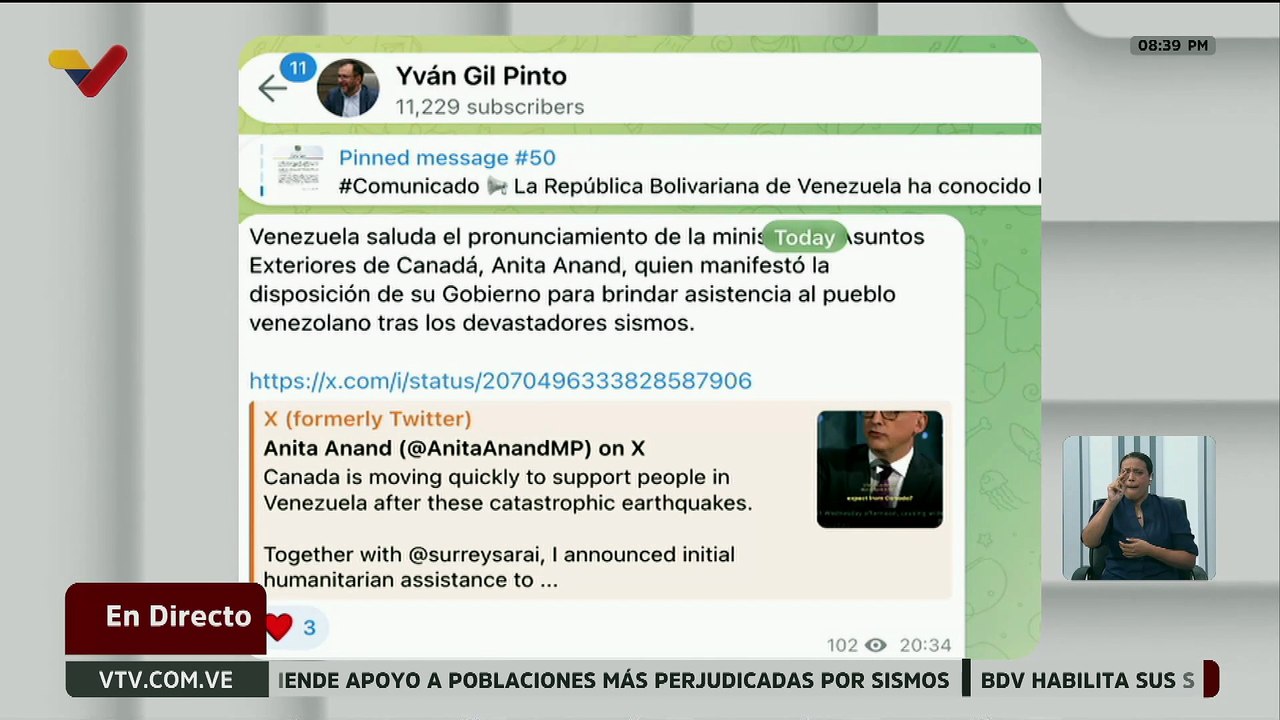 Venezuela agradece disposición de ayuda de parte del gobierno de Canadá