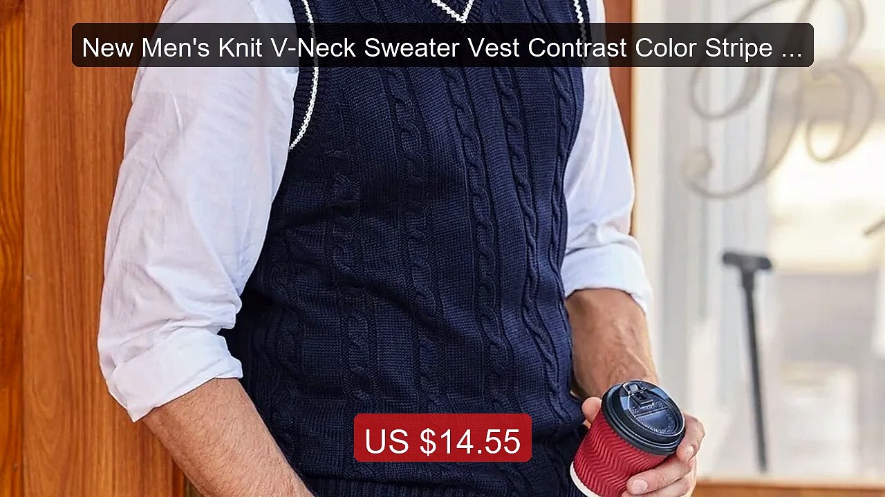 New Men's Knit V-Neck Sweater Vest Contrast Color Stripe Desi... -- Amazing Value 2026 | Must Have!