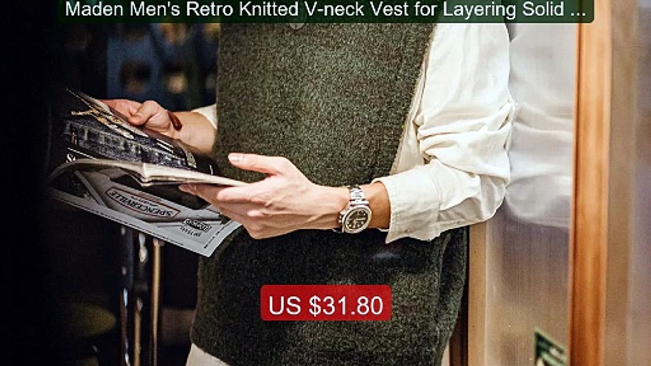Maden Men's Retro Knitted V-neck Vest for Layering Solid Pullo... -- Hot Deal 2026 | Limited Offer!