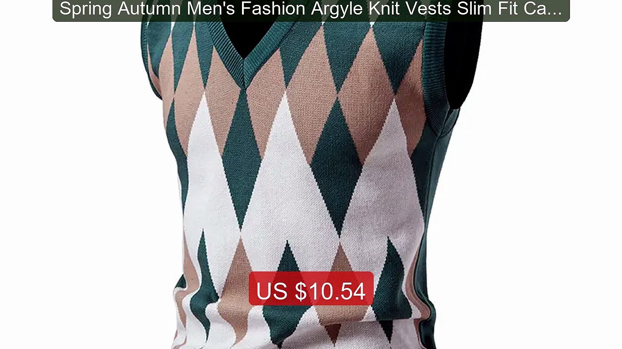Spring Autumn Men's Fashion Argyle Knit Vests Slim Fit Casual... -- Amazing Value 2026 | Must Have!