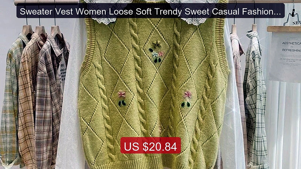 Sweater Vest Women Loose Soft Trendy Sweet Casual Fashion Embr... -- Best Buy 2026 | Great Quality!
