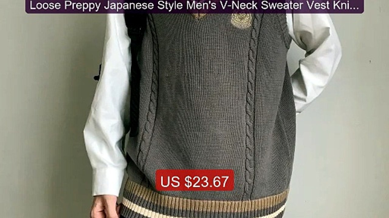 Loose Preppy Japanese Style Men's V-Neck Sweater Vest Knitted Card... -- Best Deal 2026 | Shop Now!