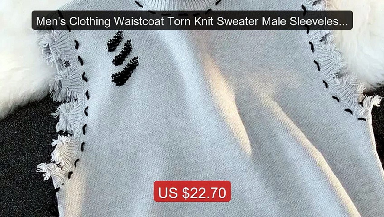 Men's Clothing Waistcoat Torn Knit Sweater Male Sleeveless Ic... -- Amazing Value 2026 | Must Have!